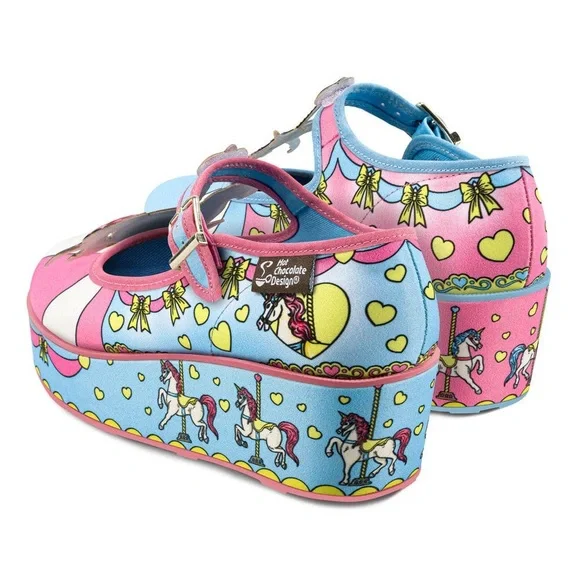 Chocolaticas Unique Unicorn Horse Carousel Women's Mary Jane Platform - Picture 3 of 8